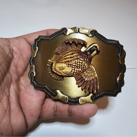 Vintgae Raintree Buckle & Jewelry Inc Quail Brass Unisex Belt Buckle Ornate - Picture 1 of 9
